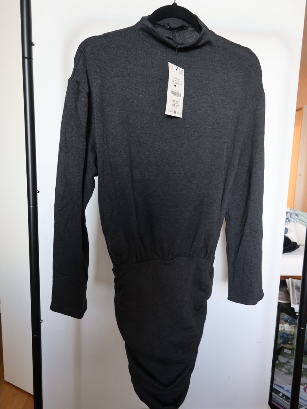 Zara Charcoal Gray Cowl-Neck Long-Sleeve Sweater Dress